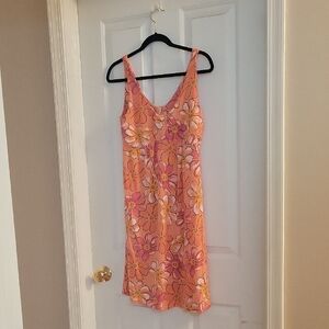 Fresh Produce Floral Pink and Orange Sleeveless Dress Small